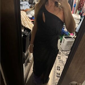 Azazie Kendall Kylie One Shoulder Keyhole Black Dress